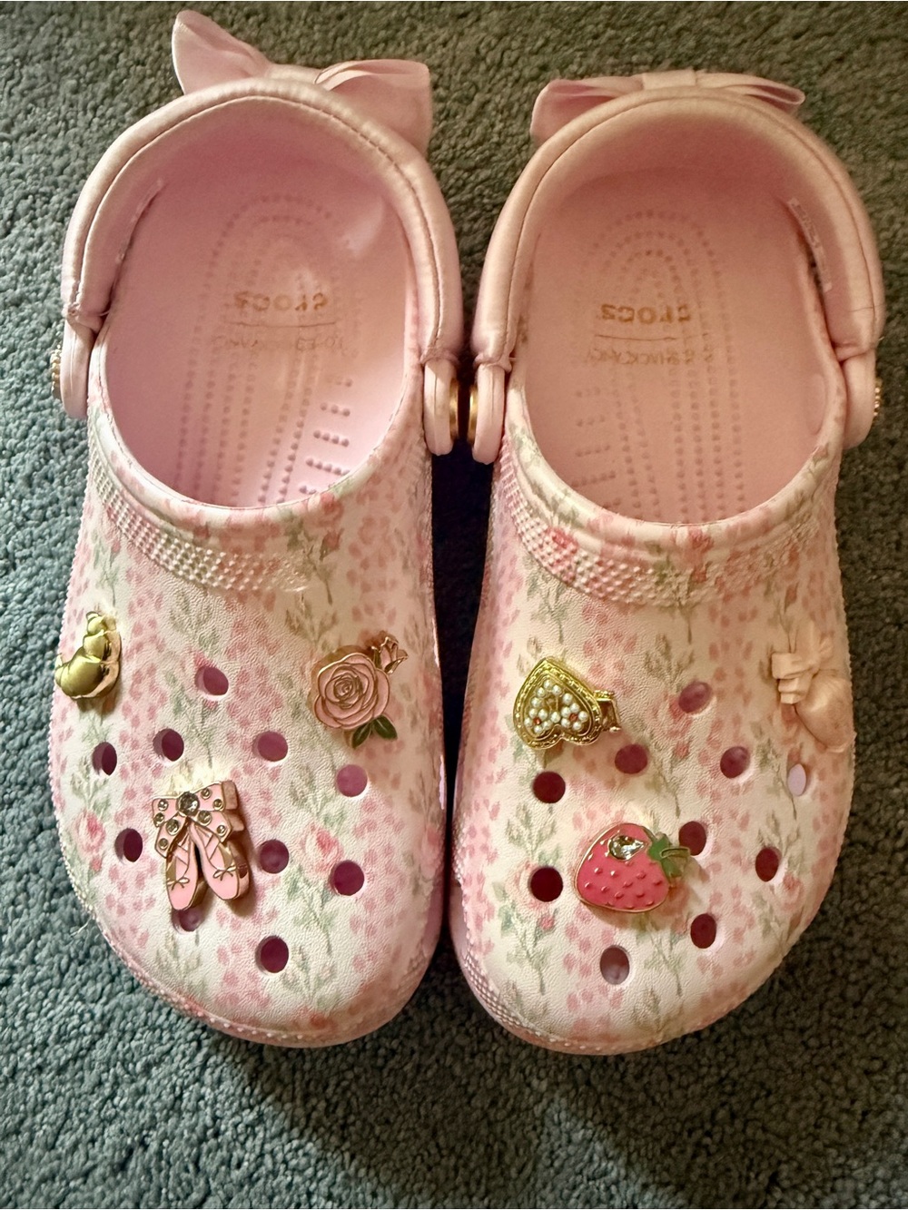 LoveShackFancy Pink Floral Kids crocs Sandals with Charms